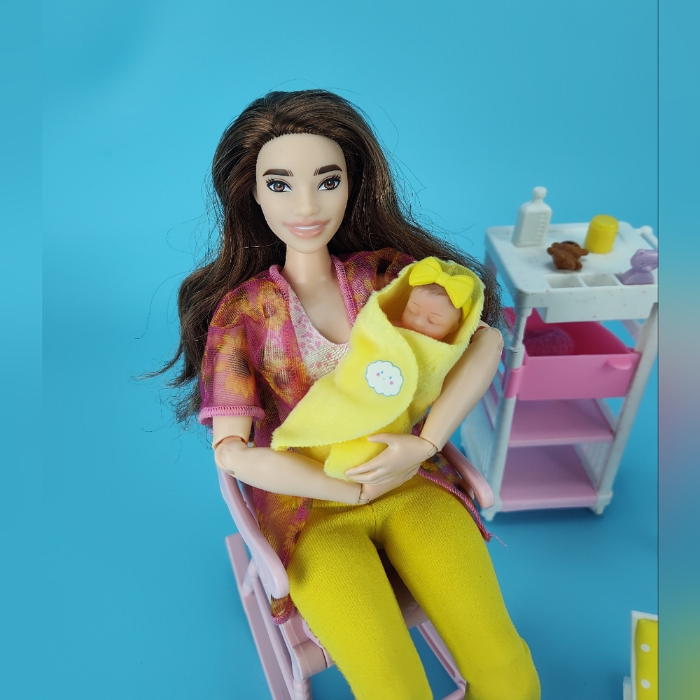 Mattel Curvy Barbie Extra Doll Zuru My Mini Baby Girl + Nursery Accessories Lot